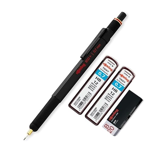 rOtring Más de 800 portaminas y lápiz capacitivo para pantalla táctil, lápiz hélice HB de 0,7 mm, 2 minas de 12 HB de 2 pies, borrador B20