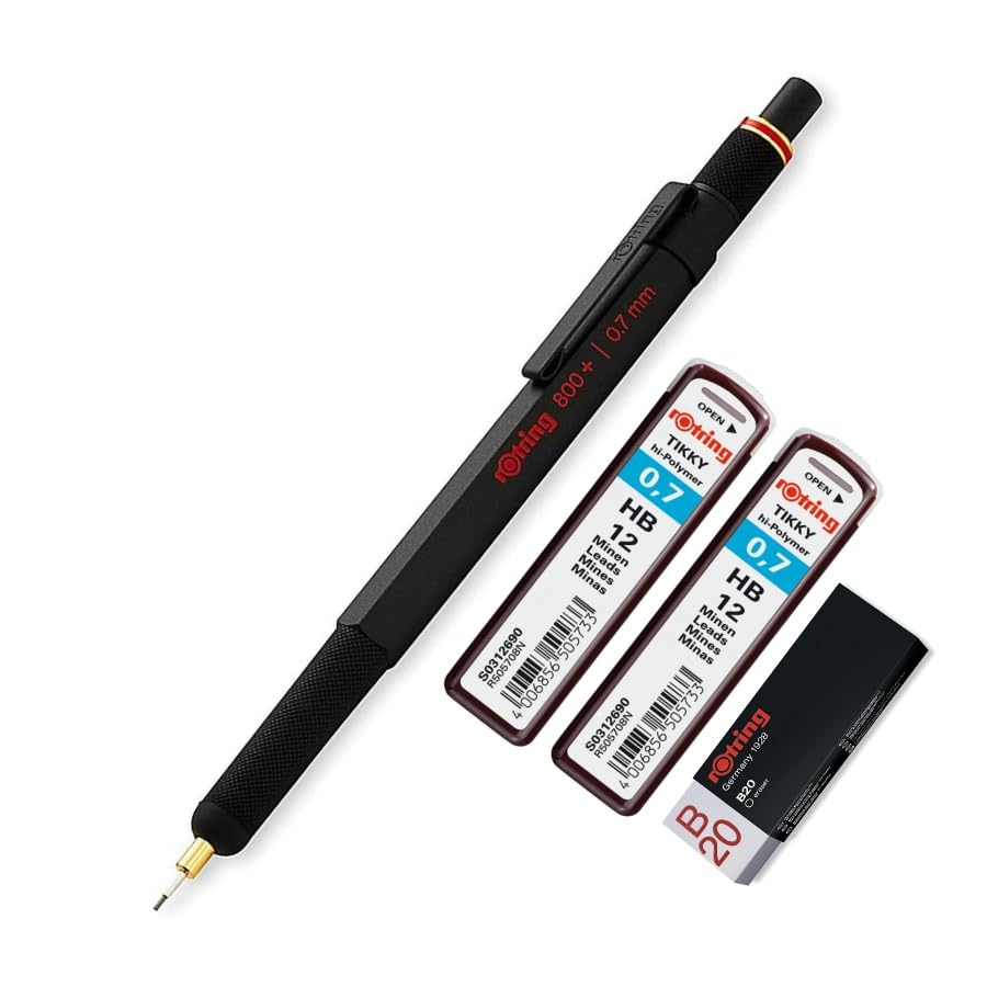 rOtring Más de 800 portaminas y lápiz capacitivo para pantalla táctil, lápiz hélice HB de 0,7 mm, 2 minas de 12 HB de 2 pies, borrador B20