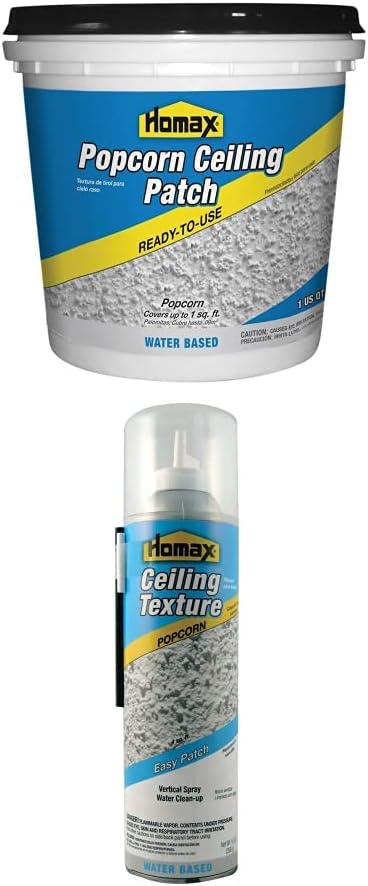 Homax Ready-to-Use Popcorn Ceiling Patch Texture, White, 1 Quart + Homax Easy Patch Aerosol Ceiling Texture, Popcorn, 14 oz