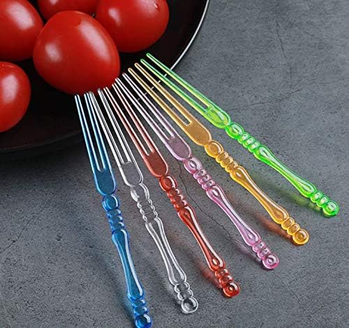 erioctry 400PCS Disposable 4" Plastic Cocktail Picks Fruit Forks Cocktail Sticks Party Supplies Plates Picks Cake Forks Dessert Forks (Multicolor)