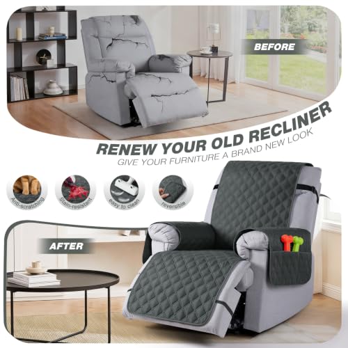 Image of TAOCOCO 100% Waterproof Recliner Chair Covers Reversible 22 inch, Dark Gray