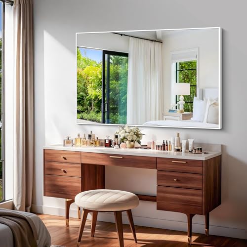 BONEWEI White Bathroom Mirror,55x36 inch Wall Mirror for Bathroom Wall Mounted,Large Rectangle Mirror for Bathroom Over Sink,Modern Metal Frame for Living Room,Bedroom Entryway,Horizontal/Vertical by BONEWEI - Image 8