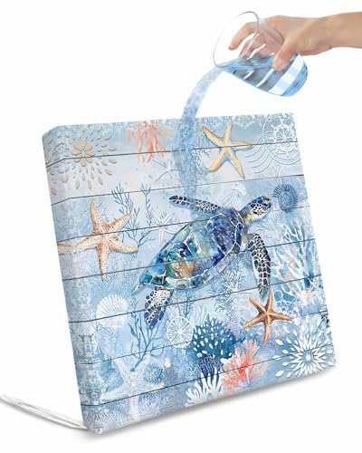 Hokiten Blue Turtle Coastal Outdoor Cushion Chair Cover Set of 2 - Waterproof Couch Seat Covers, Summer Beach Nautical Starfish Patio Furniture Protector Cushions Slipcovers for Sofa/RV, 22