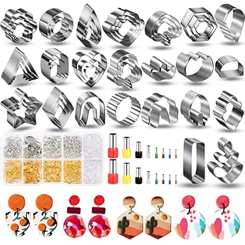 Polymer Clay Cutters for Earrings Making, 705 PCS Clay Cutters Set with 49 Shapes Stainless Steel Clay Cutter Tools, 640 PCS Jewelry Accessories, 16 Circle Shape Earring Cutters for Polymer Clay Cover