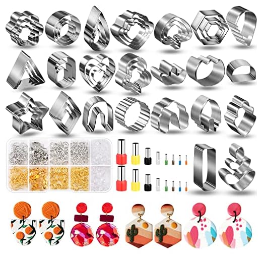 Polymer Clay Cutters for Earrings Making, 705 PCS Clay Cutters Set with 49 Shapes Stainless Steel Clay Cutter Tools, 640 PCS Jewelry Accessories, 16 Circle Shape Earring Cutters for Polymer Clay