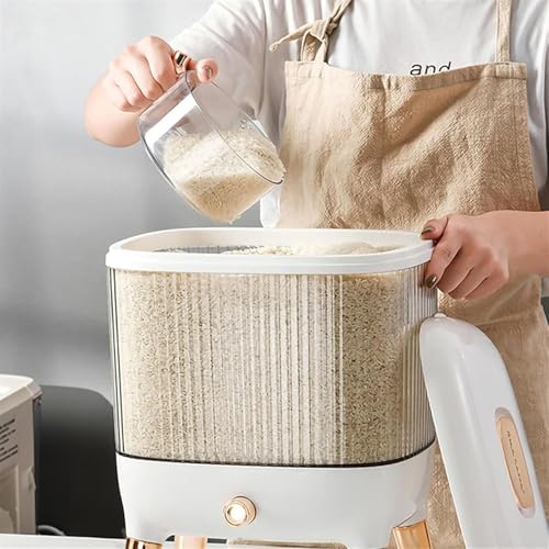 LXJBBD Dispensador de arroz, contenedor de almacenamiento de 10 kg para organización de despensa de cocina, cubo automático de cereales y granos, tanque de arroz transparente para el hogar