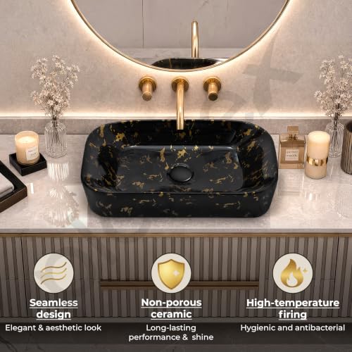 Image of Plantex Tabletop Wash Basin for Bathroom /Designer Ceramic Basin /Rectangle Countertop Wash Basin /Home /Office (21.5 x 14 x 4.5 Inch)