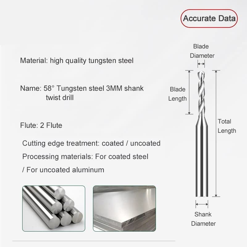 1 Stück Hartmetalllegierung Bohrer Wolframstahl Edelstahl Twist Bit 1,42 1,43 1,45 1,46 1,48 1,49 mm Metallbohrer for CNC-Fräsmaschine (Color : Uncoated, Size : D1.48X12LXD3)