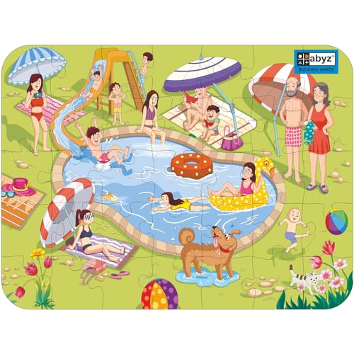 Image of ABYZ Wooden Jigsaw Puzzle - Swimming Pool Playset for Fun Educational & Little Explorers, 35-Pieces Fun Games with Multicolor | Birthday Gift for (4-6 Years) Age Kids.