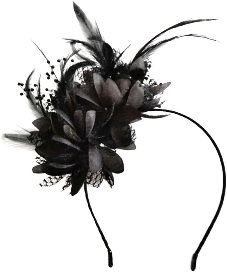 Frcolor Fascinator Headband Black Mesh Feathers Head Piece Headdress Tea Party Cocktail Hat Headwear for Lady Women