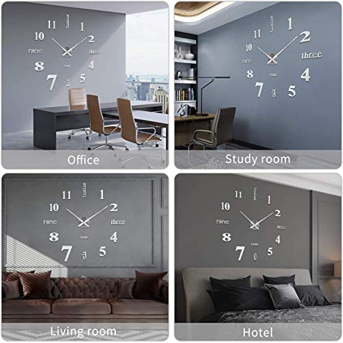 SOLEDI 3D Wanduhr Groß XXL zum Kleben - DIY Mute Modern Uhr Wandtattoo für Wohnzimmer Küche Schlafzimmer Office (60-120cm)