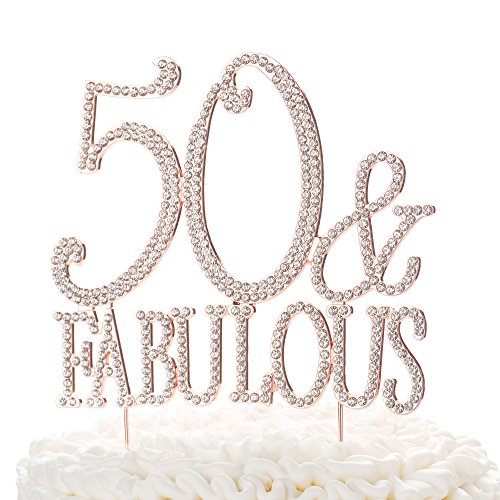 Ella Celebration 50 & Fabulous Cake Topper for 50th Birthday Party Rose Gold Decoration Supplies (50 & Fabulous Rose Gold)