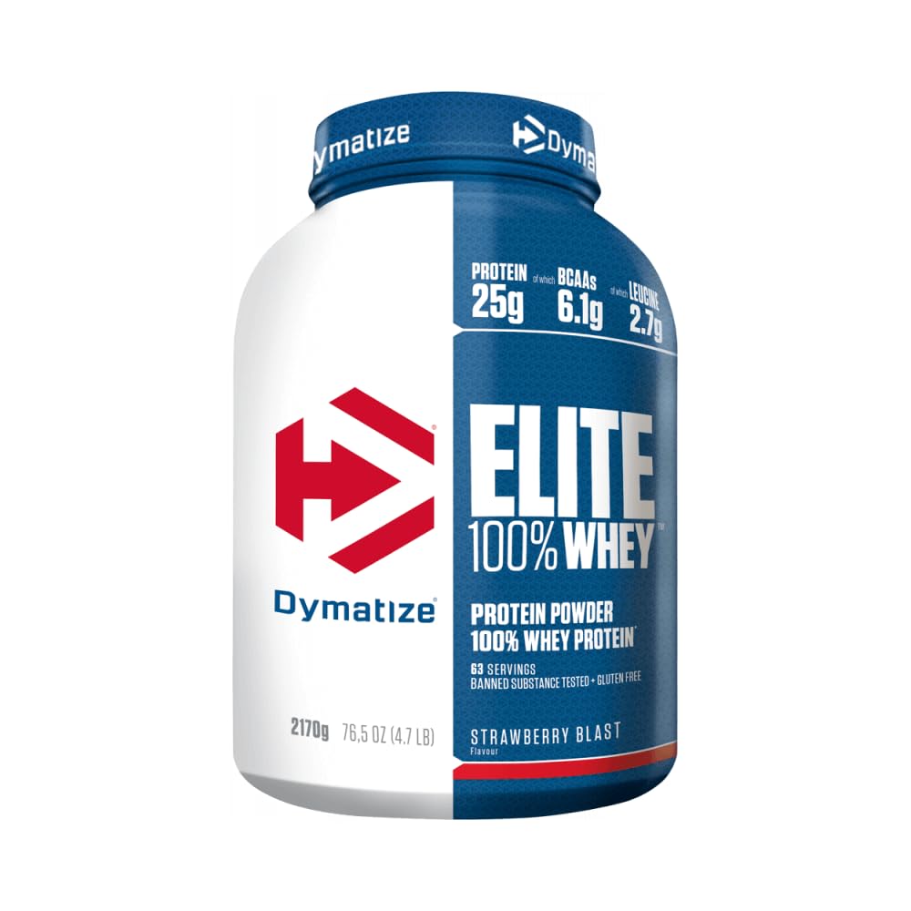 Dymatize Elite 100% Whey Strawberry Blast 2170g - wysokobiałkowy proszek o niskiej zawartości cukru + białko serwatkowe i BCAA