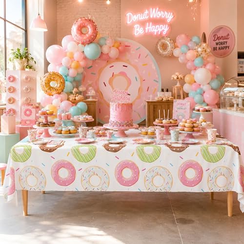 Image of Blue Orchards Donut Table Covers (Pack of 3) - 54 inchx108 inch XL - Birthday Decorations, Donut Table Covers, Donut Tablecloth, Donut Themed, Donut Grow Up Too Fast Party