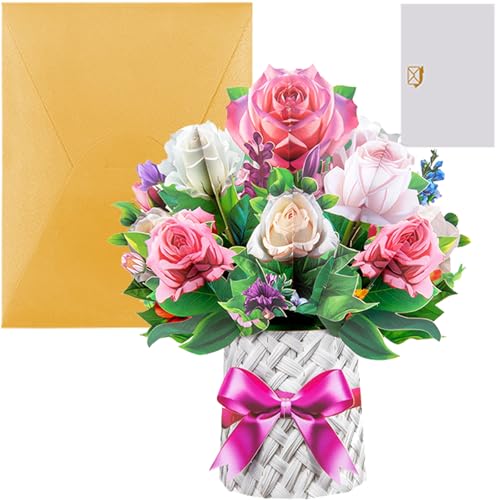 3D Rose Bouquet Card,YQQZQ Elegant Floral for Mother’s Day Anniversary Get Well Best Wishes Card,Including Envelopes and Blank ﻿