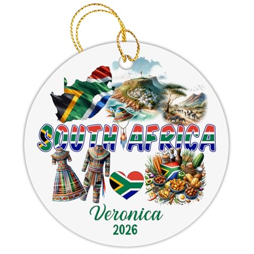 South Africa Flag Ornaments, Personalized South Africa Ornament for Xmas 2026, Symbols of South Africa Ornament, Gift for Travel Lovers, Friends, South Africa Lover