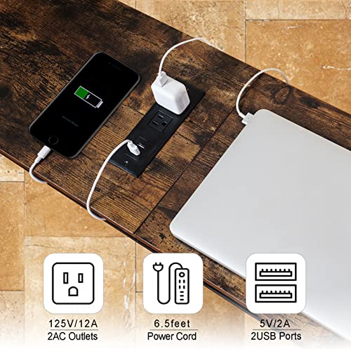 70.9 Inch Console Table, Sofa Table With 2 Power Outlets And 2 Usb Ports, Behind Couch Table With Metal Frame,Extra Long Sofa Table,Narrow Long Entryway Table For Living Room,Hallway,Vintage Brown #TOP3