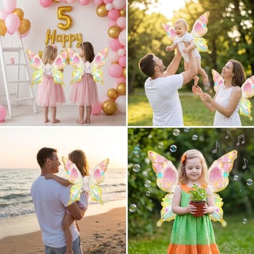 Image of PATPAT Electric Butterfly Wings for Girls with LED Lights and Music, Light Up Moving Fairy Wings for Halloween Christmas Birthday Party, Princess Cosplay Costume Accessory Gift for Kids 0-5 Years