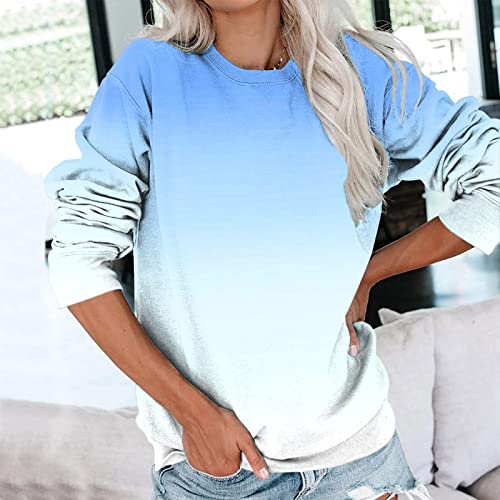 Sweat-shirt décontracté à col rond bleu clair effet lâche - 2