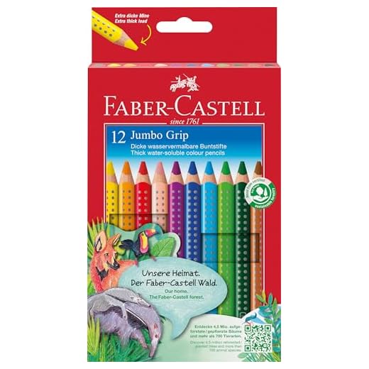 Faber-Castell 110912 - Jumbo, estuche de cartón con 12 lápices de colores de colores Grip, acuarelables, lápices escolares, multicolor