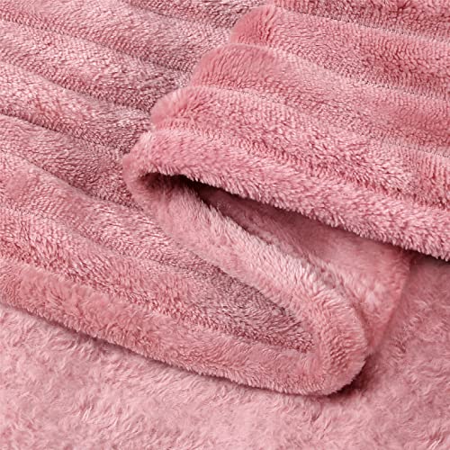 Image of BEDELITE Fleece Blanket King Size - 3D Ribbed Jacquard Soft and Warm Decorative Fuzzy Blankets - Cozy, Fluffy, Plush Lightweight Throw Blankets for Couch, Bed, Sofa(Pink, 108x90 inches)