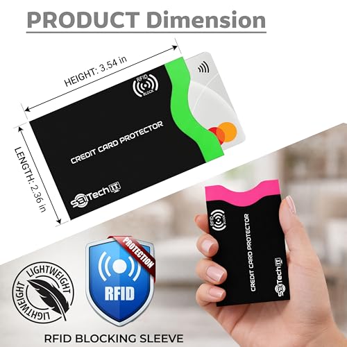 Image of SaiTech IT RFID Blocking Sleeves, Set of 12 Color Coded Secure Envelopes for Credit & Debit Cards, Anti-Theft Protection, Ultra-Slim Travel Essential - Black