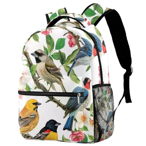 Sac à dos de voyage fille et garçon léger motif fleurs oiseaux taille unique multicolore