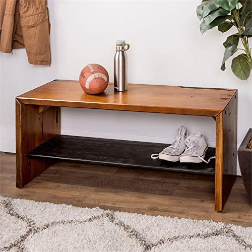 Walker Edison Shiloh Rustic Solid Reclaimed Wood Entryway Bench, 42 Inch, Amber #TOP2