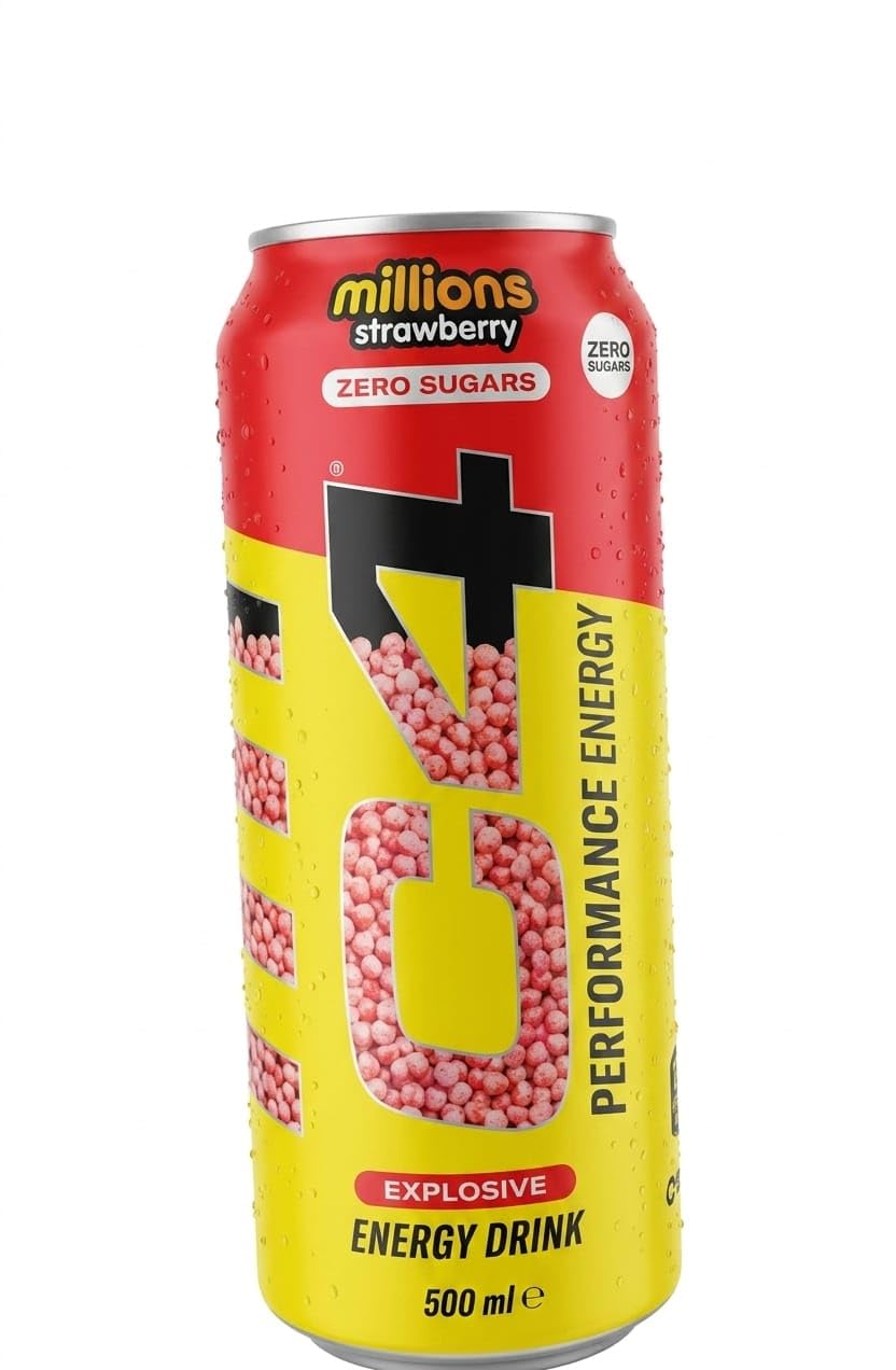 C4 Performance Energy Explosive Energy Drink, Millions Strawberry Flavour, Zero Sugars, by febora foods, 500ml Can-image-14