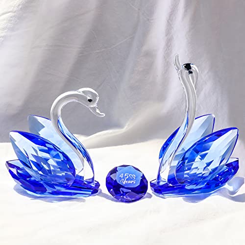 Ornalrist 2PCS Crystal Swans Ornaments Gifts for Couple, Glass Figurines Collectibles With Sapphire Diamond 45th Anniversary Wedding Presents for Parents (45 Years Blue)