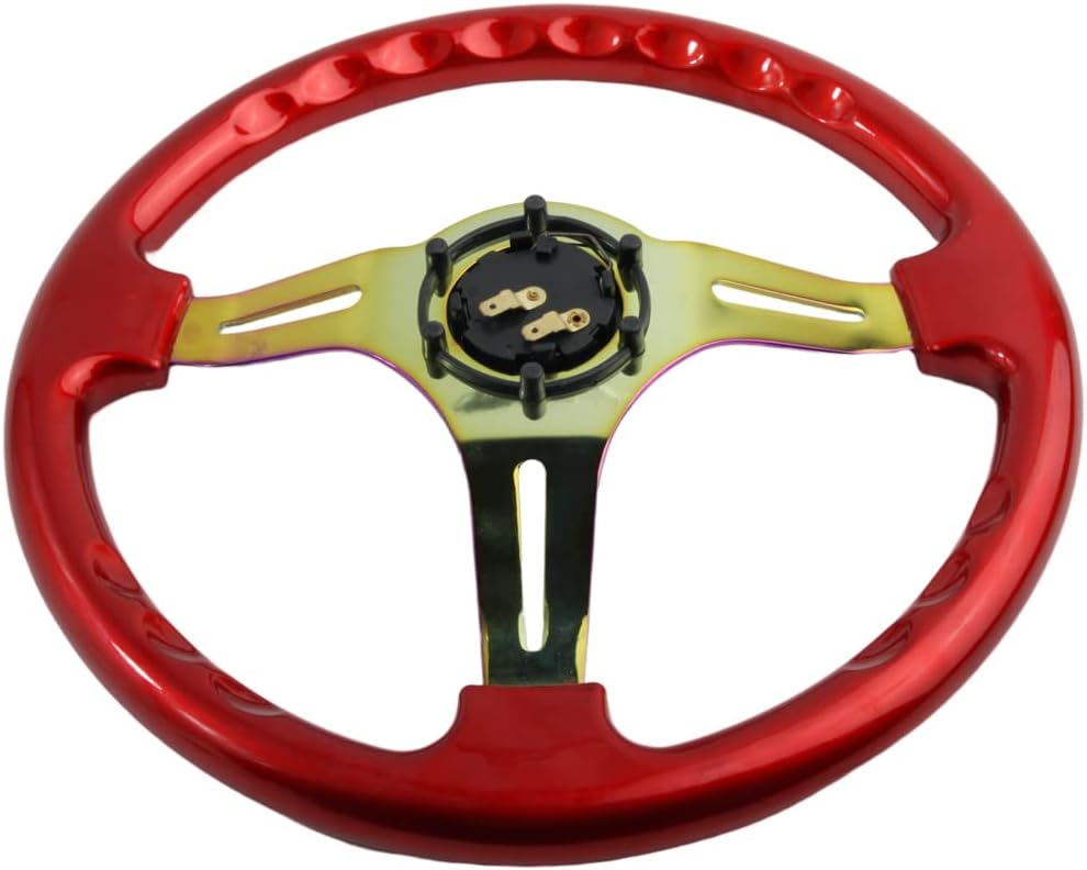 Classic ABS Racing Steering Wheel Neo Chrome Spokes 350mm 14" Sports Red Wood Steering Wheel With Horn Button