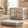 ZOMISIA Collapsible Dog Crate for Dogs – 28″ L Heavy Duty Dog Kennel No Tools Required with 4 Sides Steel Foldable Cage for Dogs Indoor Furniture, Portable Carrier with 2 Smooth Wheels, Beige
