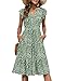 PLMOKEN Sommerkleid Damen Midi V-Ausschnitt A-Linie Kleider Kurzarm Rüschen Ärmel Lockeres Freizeitkleid Mit Taschen