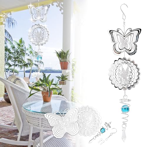 Zoyiancy Butterfly Wind Spinners Outdoor, 3D Hanging Wind Spinner for Outdoor Garden Patio Decoration, Hummingbird Wind Sculptures Gifts for Women, Mom, Grandma, Gardening