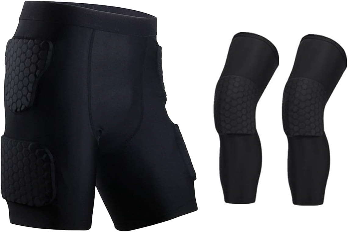 HARGLESMAN Padded Compression Shorts Men's Football Girdle Hip and Thigh Protector for Contact Sports