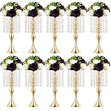10pcs Gold Vases for Centerpieces, 17.52In Crystal Flower Arrangement Stand, Wedding Centerpieces fo