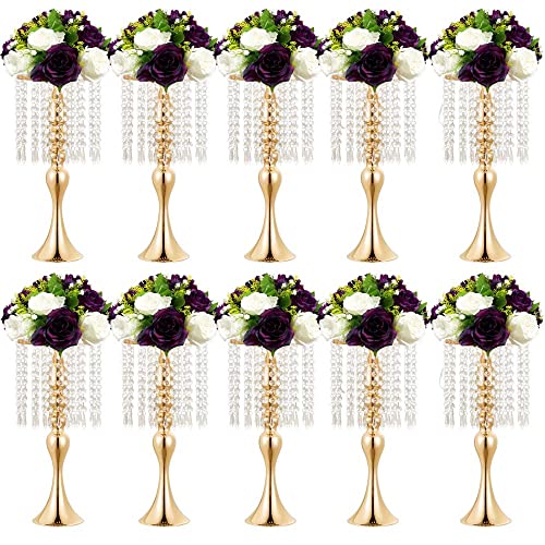 10Pcs Gold Vases For Centerpieces, 17.52In Crystal Flower Arrangement Stand, Wedding Centerpieces For Tables, Flower Vases For Centerpieces Table Decorations #TOP6