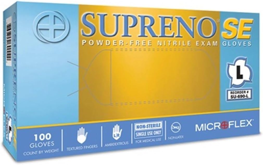 Microflex Micro Flex SU690L Supreno Powder Free Nitrile Gloves, Large (MFXSU690L) Category: Medical Nitrile Gloves