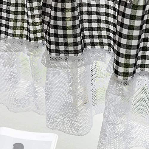 Hellotree Buffalo Check Plaid Window Valances Cotton Blend Gingham Design Yarn Dyed Rod Pocket Valance Curtains For Kitchen/Living Room - 18"X52", Black #TOP4