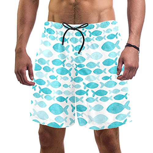 Short de bain pour homme sans frottement Fish Blue taille M doublé mesh multicolore
