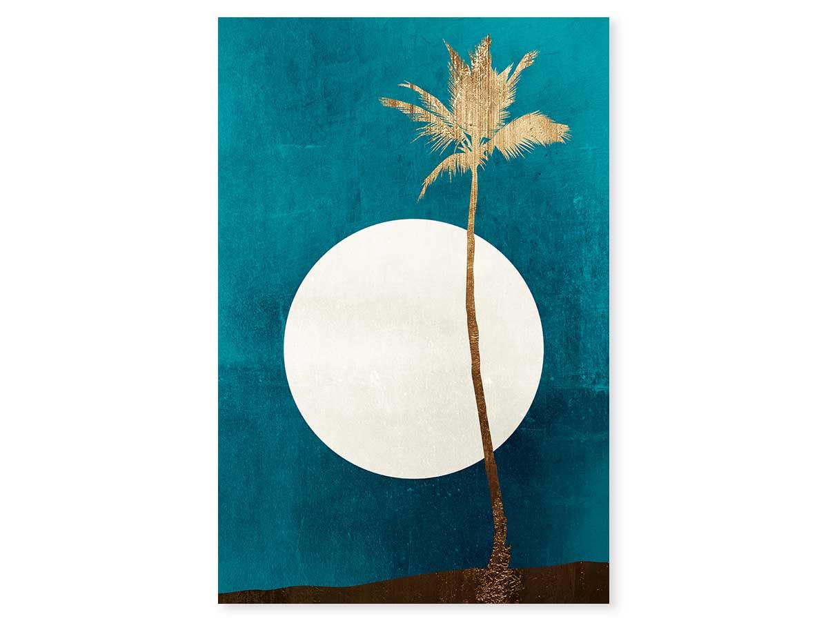 Tableau cocotier sur fond bleu déco salon bord de mer moderne toile 40x60