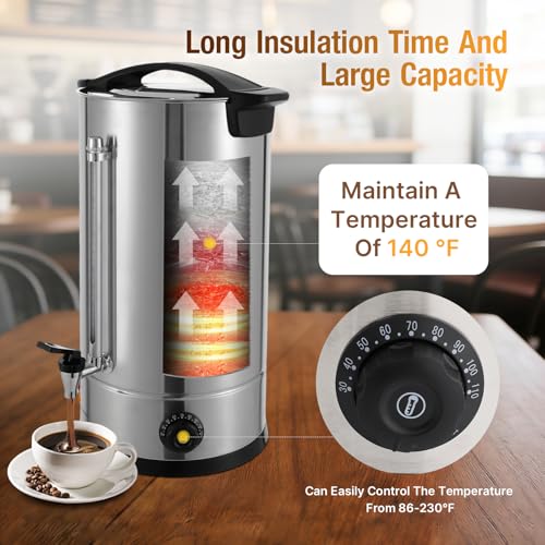 Image of 120Cup Electric Hot Water Dispenser, 2 Gal Stainless Steel Commercial Water Boiler and Warmer, 950W Temp Adjustable Tabletop Tea Coffee Urn for Parties (2Gal Silver)
