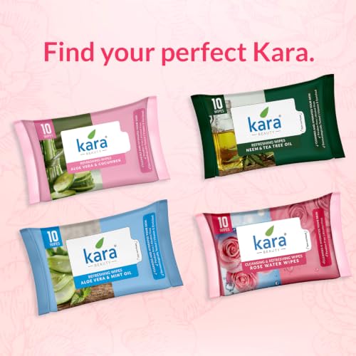 Image of kara Rose water Face Wipes for Oily & Acne Prone Skin | 10 Wipes Pack | Oil Control Cleansing Wet Wipes Removes Dirt Oil Makeup | Alcohol Free, Dermatologically Tested Travel (Pack of 5)