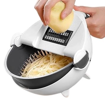 10 in 1 Multifunction Magic Rotate Vegetable Cutter with Rotating Drain Basket Large Capacity Vegetables Chopper Veggie Shredder Grater Portable Slicer Kitchen Tool Multicolor