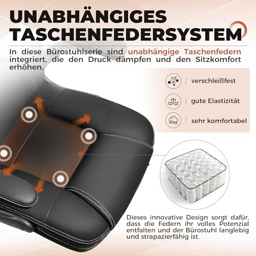 DoChair Sedia Ufficio ergonomica Sedia Scrivania Funzione Dondolo a 135° Girevole Regolabile in Altezza con Poggiatesta Braccioli Regolabili, Nero - Immagine 5