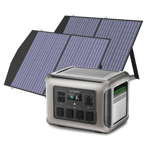 ALLPOWERS R2500 Solar Generator 2016Wh with 2x 100W Portable Solar Panels, 4 X 2500W (4000W Surge) AC Outlets, Portable Power Station, Outdoor Generator for Home Backup Outdoors Camping RV Emergency