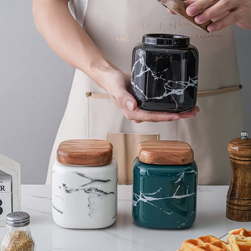 Keramik-Teedose, Vorratsgläser, Vorratsgläser aus Glas, 650 ml, Keramik-Aufbewahrungsbehälter, versiegelte Kaffee-Aufbewahrungsflasche mit Holzdeckel, Gewürzglas-Behälter, Teekanne, Getreide-Organizer