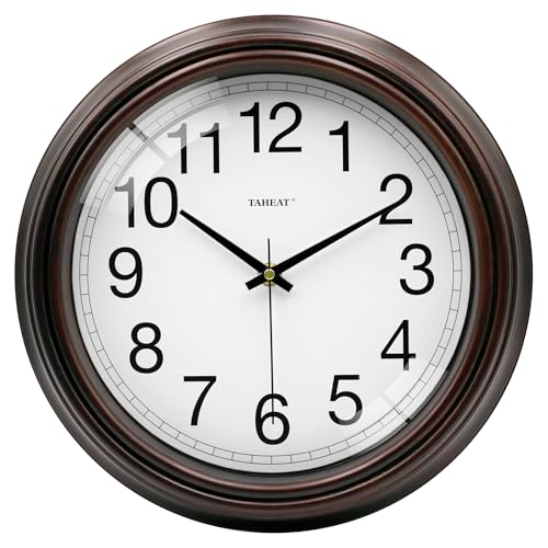 TAHEAT Vintage Wall Clock, 12 Inch Red Copper Easy to Read Battery Operated Quartz Wall Clock Decorative for Kitchen Living Room Bedroom Office School