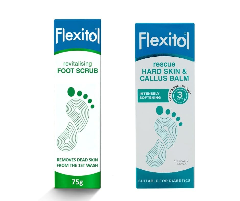Flexitol Bundle Revitalising Foot Scrub 75g + Flexitol Rescue Hard Skin and Callus Balm 56g (pack of 2)