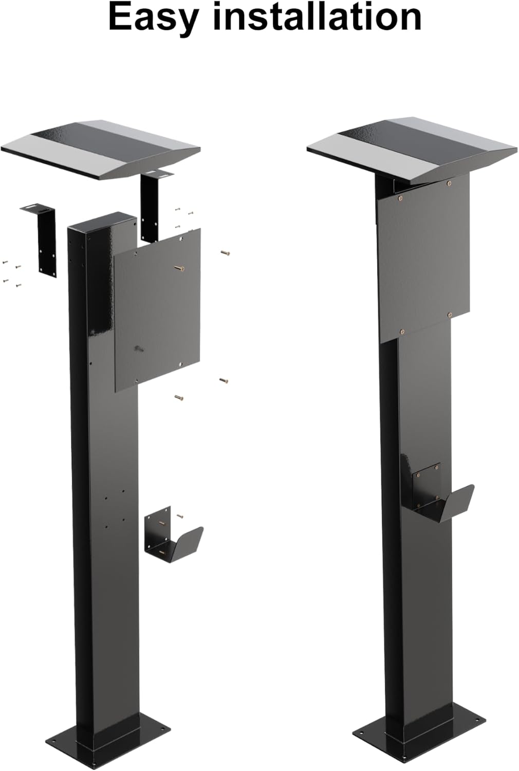 EV Charger Pedestal, Outdoor Electric Vehicle Charger Stand, Freestanding Charging Station Stand Accessory, Corrosion Resistant, Galvanized Steel, for All Level 2 Chargers, Black